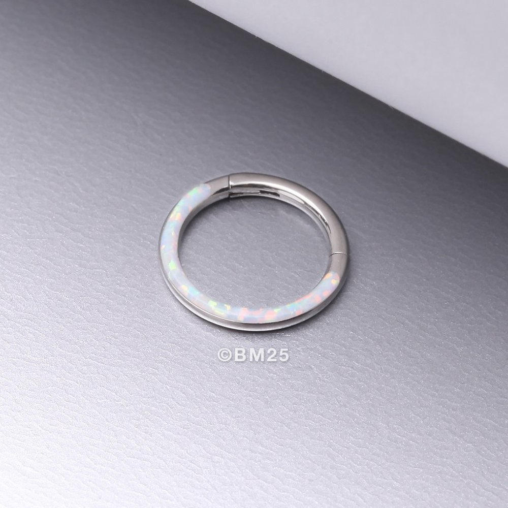 Implant Grade Titanium Brilliant Fire Opal Lined Front Facing Seamless Clicker